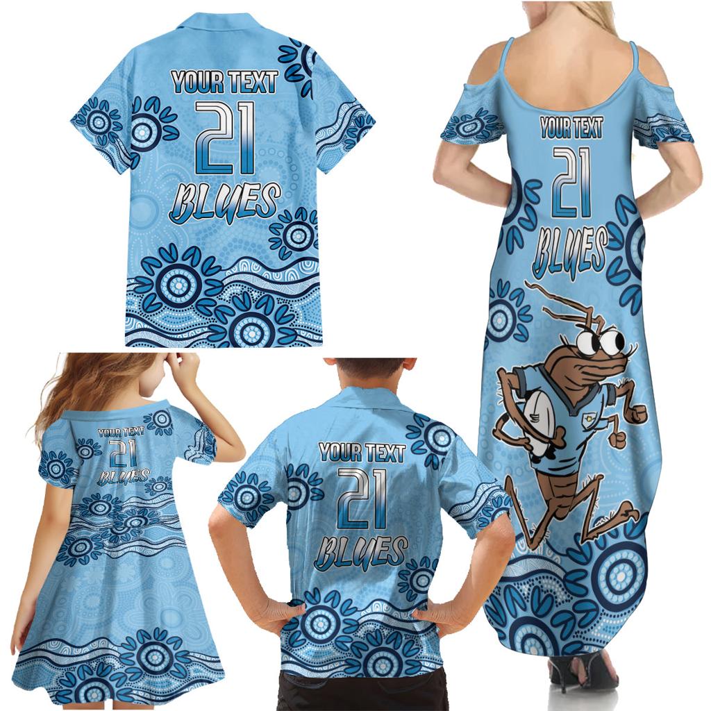 Custom NSW Blues Cockroach Blooded Aboriginal Inspired Family Matching Summer Maxi Dress and Hawaiian Shirt