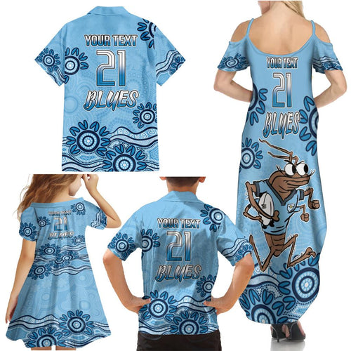 Custom NSW Blues Cockroach Blooded Aboriginal Inspired Family Matching Summer Maxi Dress and Hawaiian Shirt