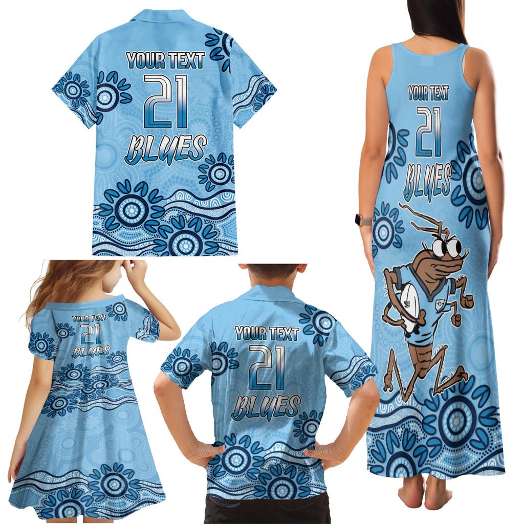 Custom NSW Blues Cockroach Blooded Aboriginal Inspired Family Matching Tank Maxi Dress and Hawaiian Shirt