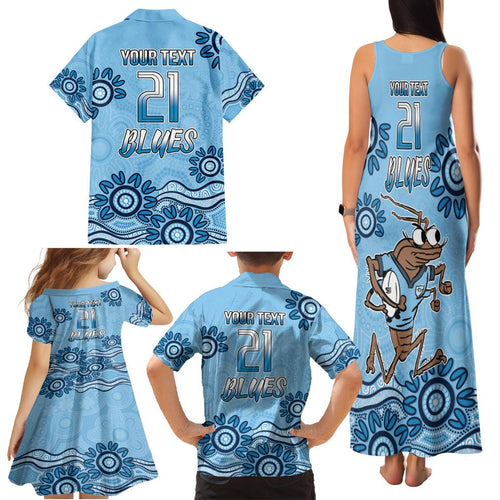 Custom NSW Blues Cockroach Blooded Aboriginal Inspired Family Matching Tank Maxi Dress and Hawaiian Shirt