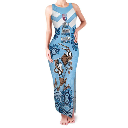 Custom NSW Blues Cockroach Blooded Aboriginal Inspired Family Matching Tank Maxi Dress and Hawaiian Shirt