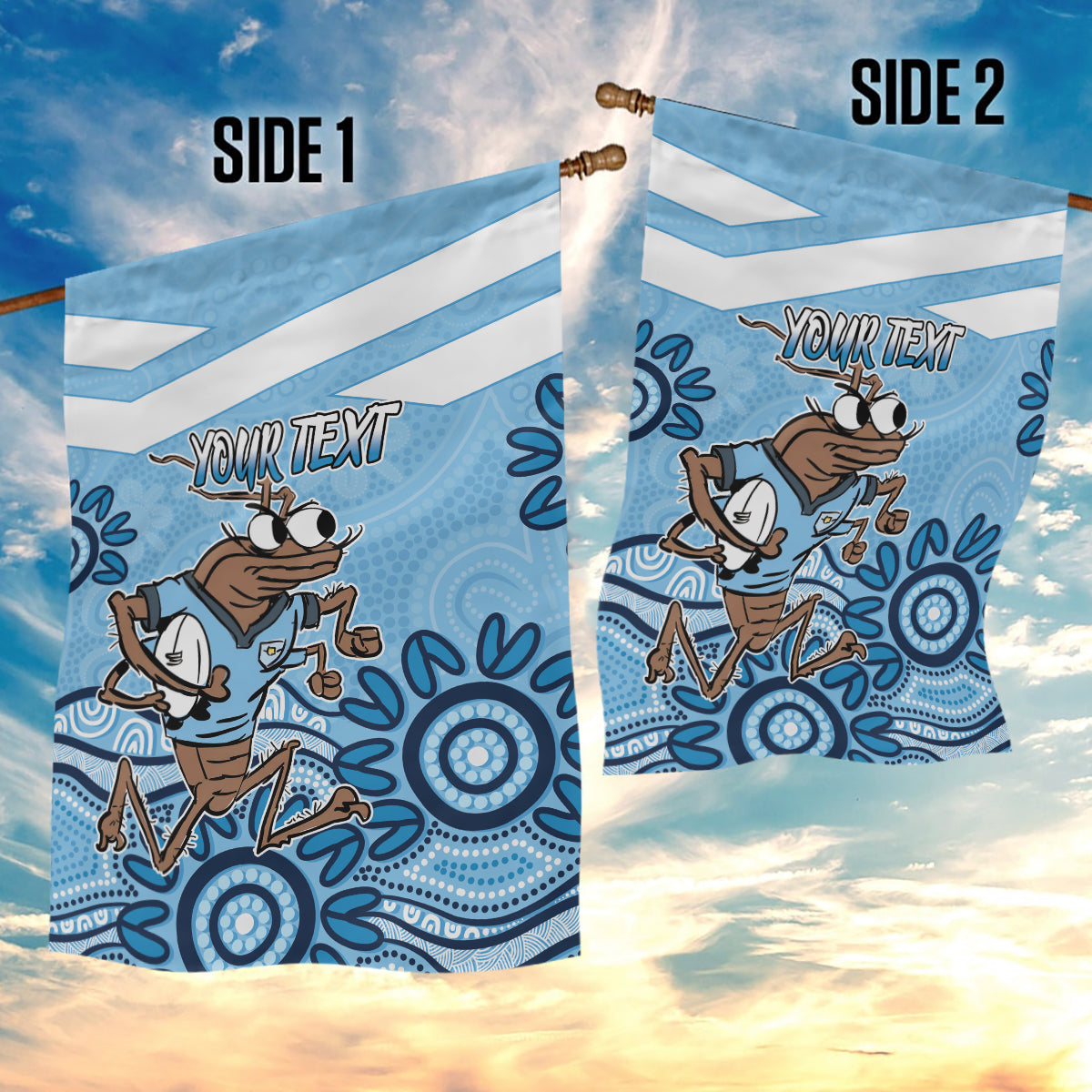 Custom NSW Blues Cockroach Blooded Aboriginal Inspired Garden Flag