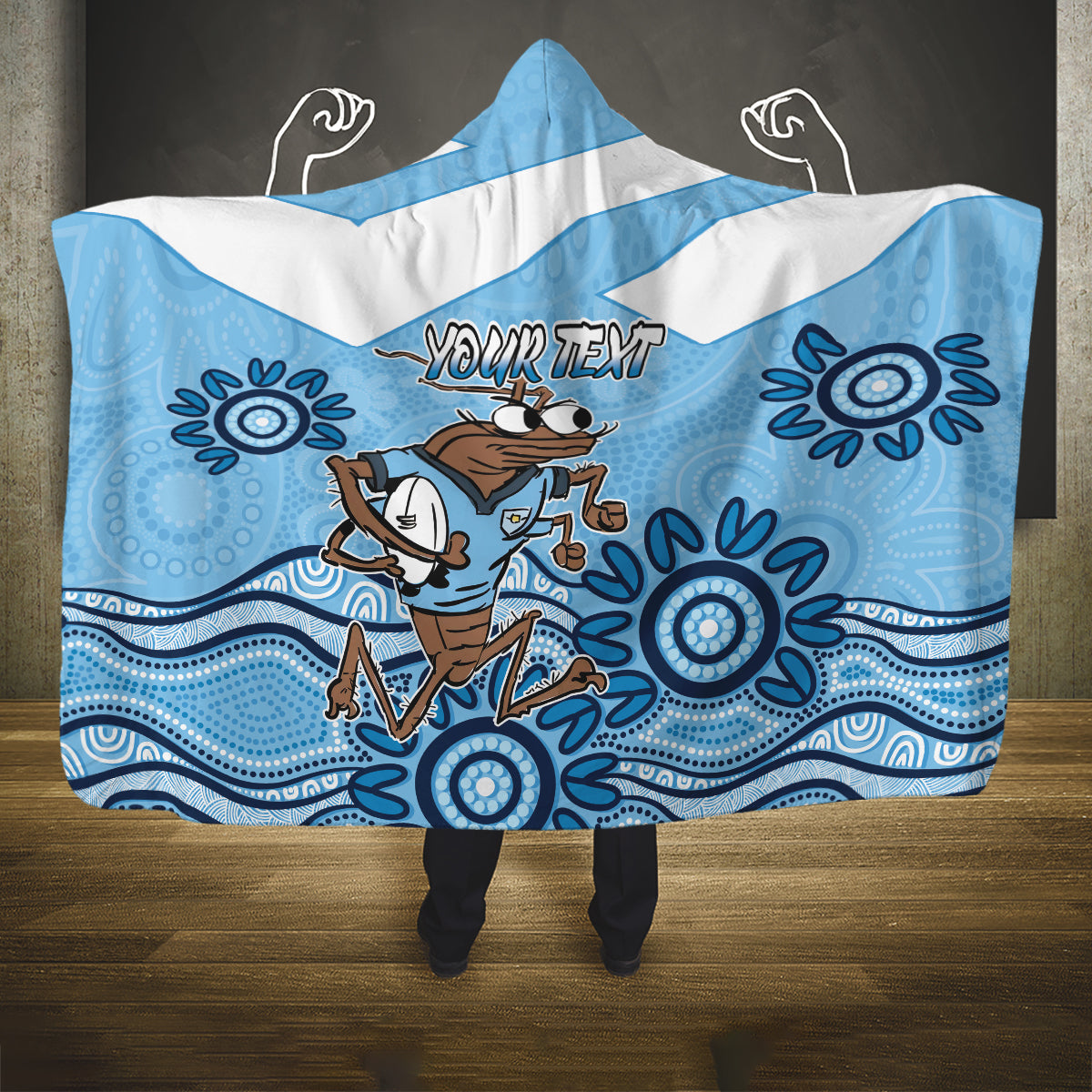 Custom NSW Blues Cockroach Blooded Aboriginal Inspired Hooded Blanket