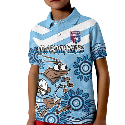 Custom NSW Blues Cockroach Blooded Aboriginal Inspired Kid Polo Shirt