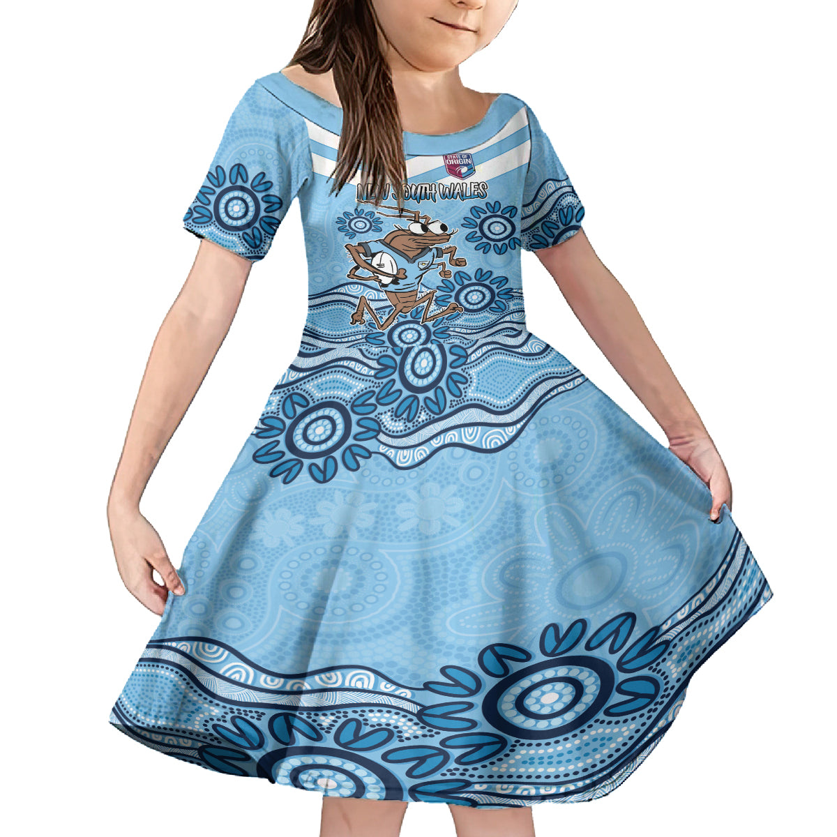 Custom NSW Blues Cockroach Blooded Aboriginal Inspired Kid Short Sleeve Dress
