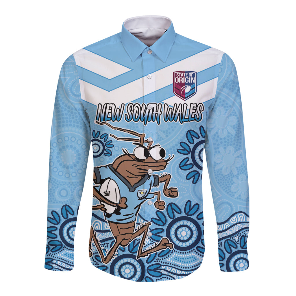 Custom NSW Blues Cockroach Blooded Aboriginal Inspired Long Sleeve Button Shirt