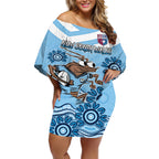 Custom NSW Blues Cockroach Blooded Aboriginal Inspired Off Shoulder Short Dress