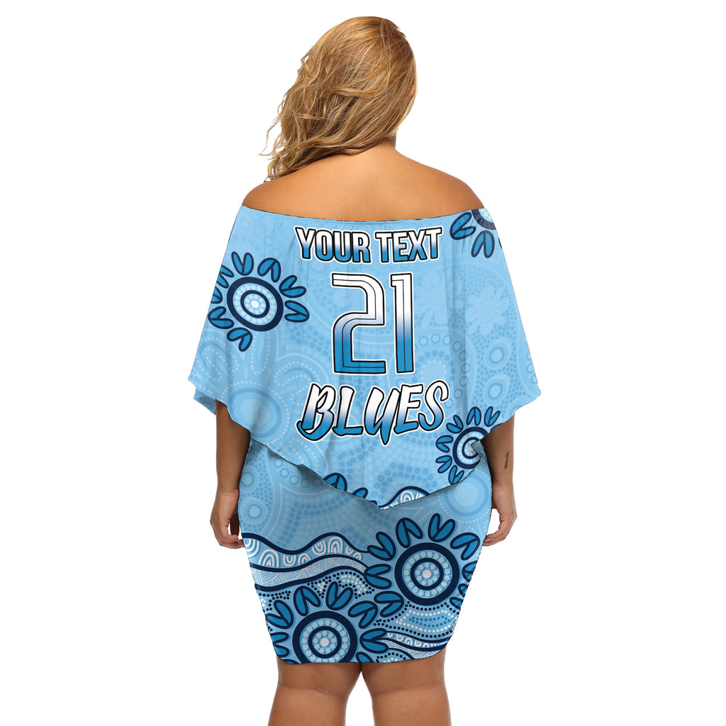 Custom NSW Blues Cockroach Blooded Aboriginal Inspired Off Shoulder Short Dress