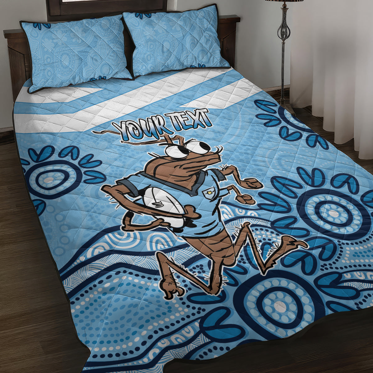 Custom NSW Blues Cockroach Blooded Aboriginal Inspired Quilt Bed Set