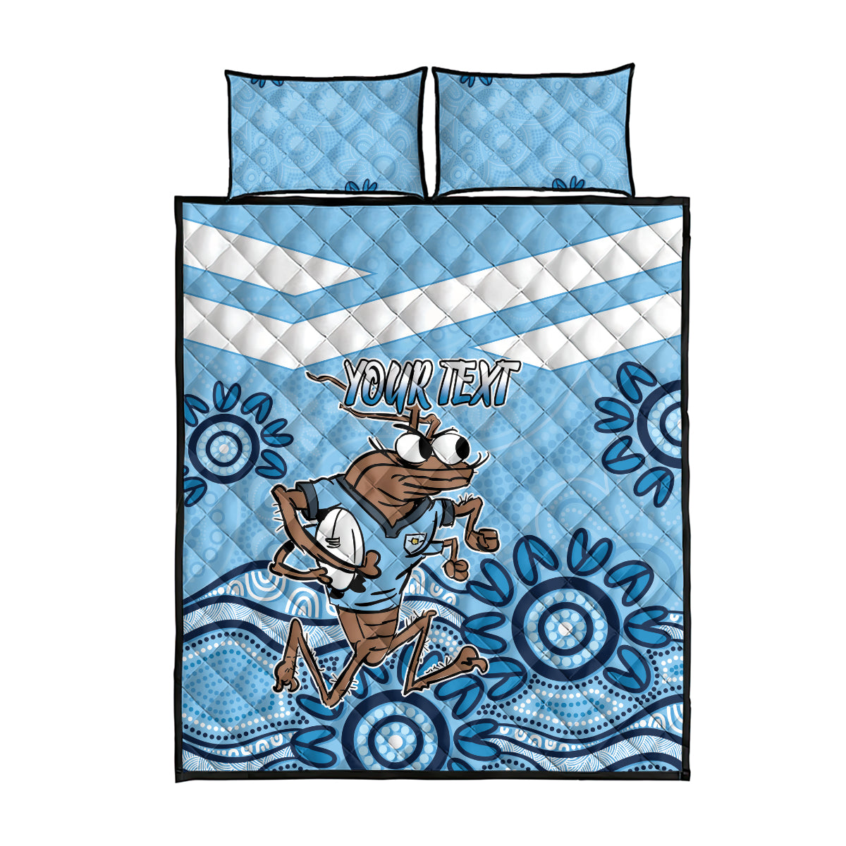 Custom NSW Blues Cockroach Blooded Aboriginal Inspired Quilt Bed Set