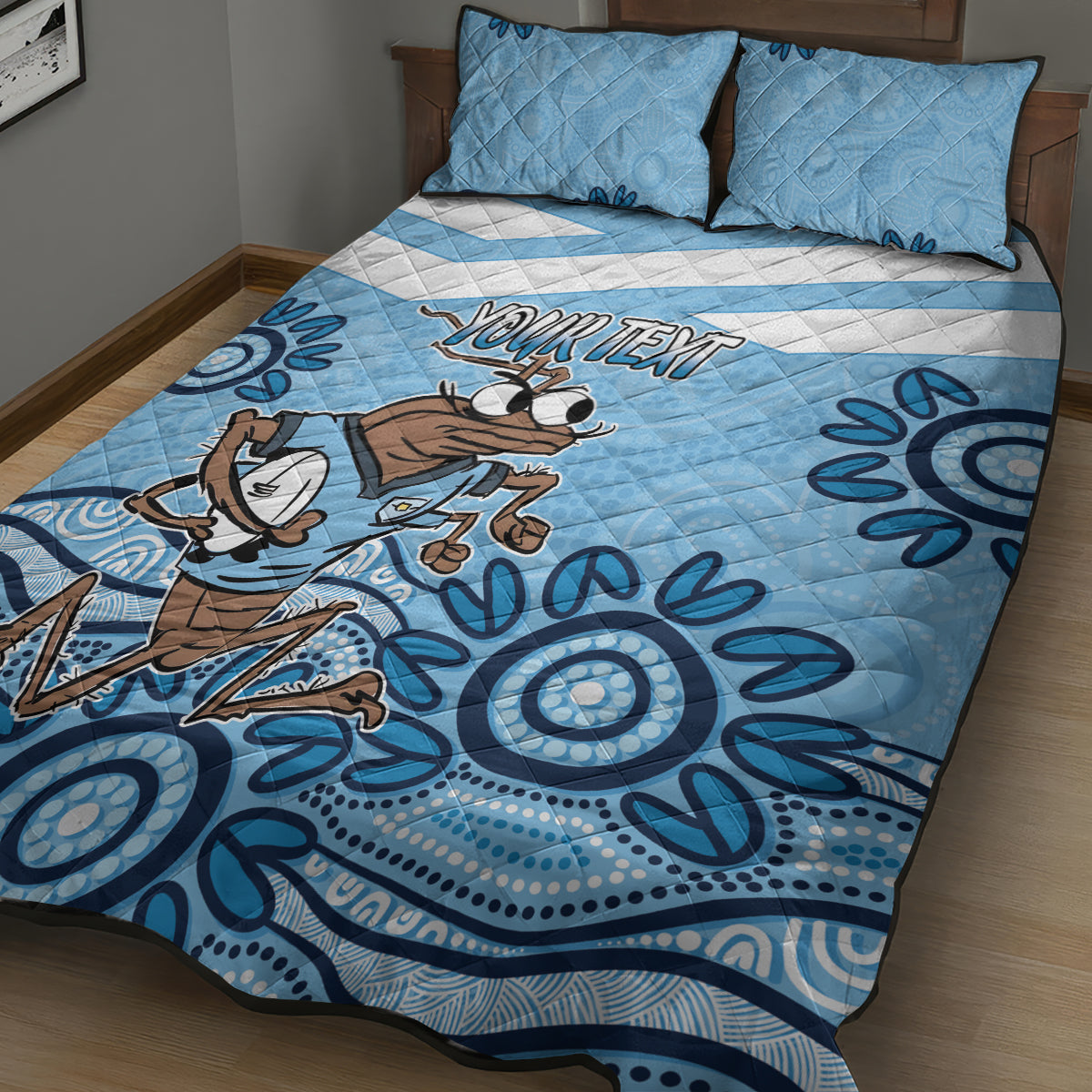 Custom NSW Blues Cockroach Blooded Aboriginal Inspired Quilt Bed Set