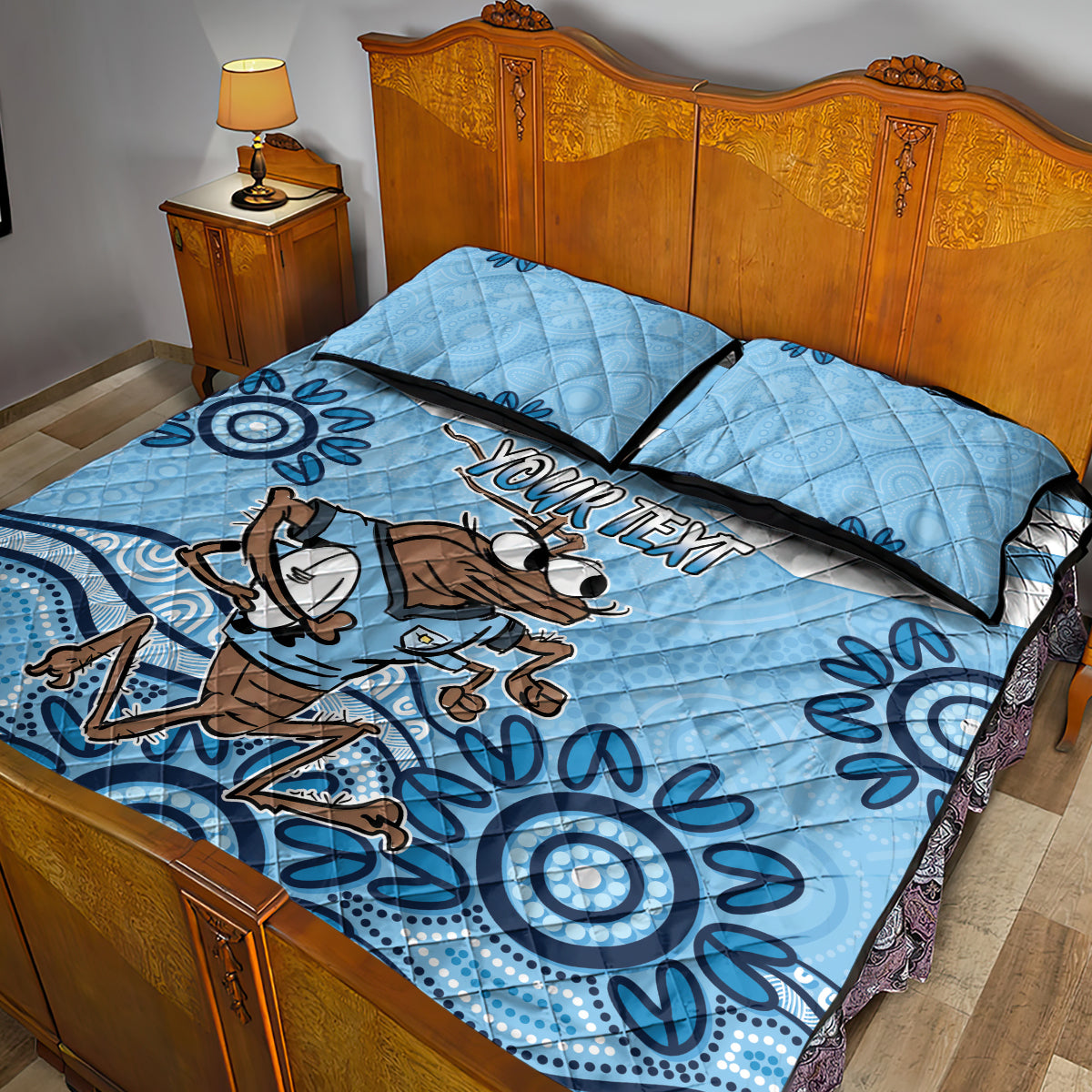 Custom NSW Blues Cockroach Blooded Aboriginal Inspired Quilt Bed Set