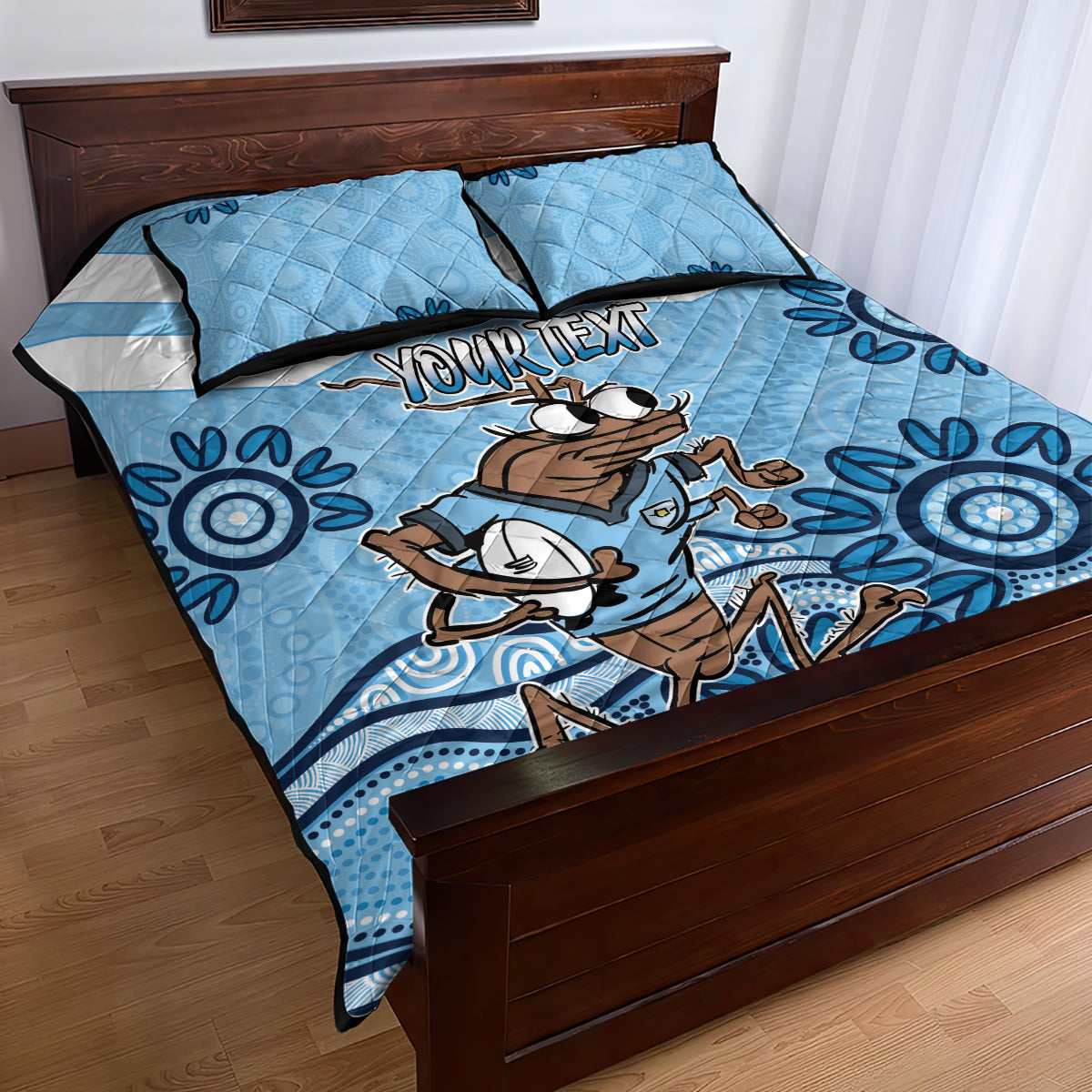 Custom NSW Blues Cockroach Blooded Aboriginal Inspired Quilt Bed Set