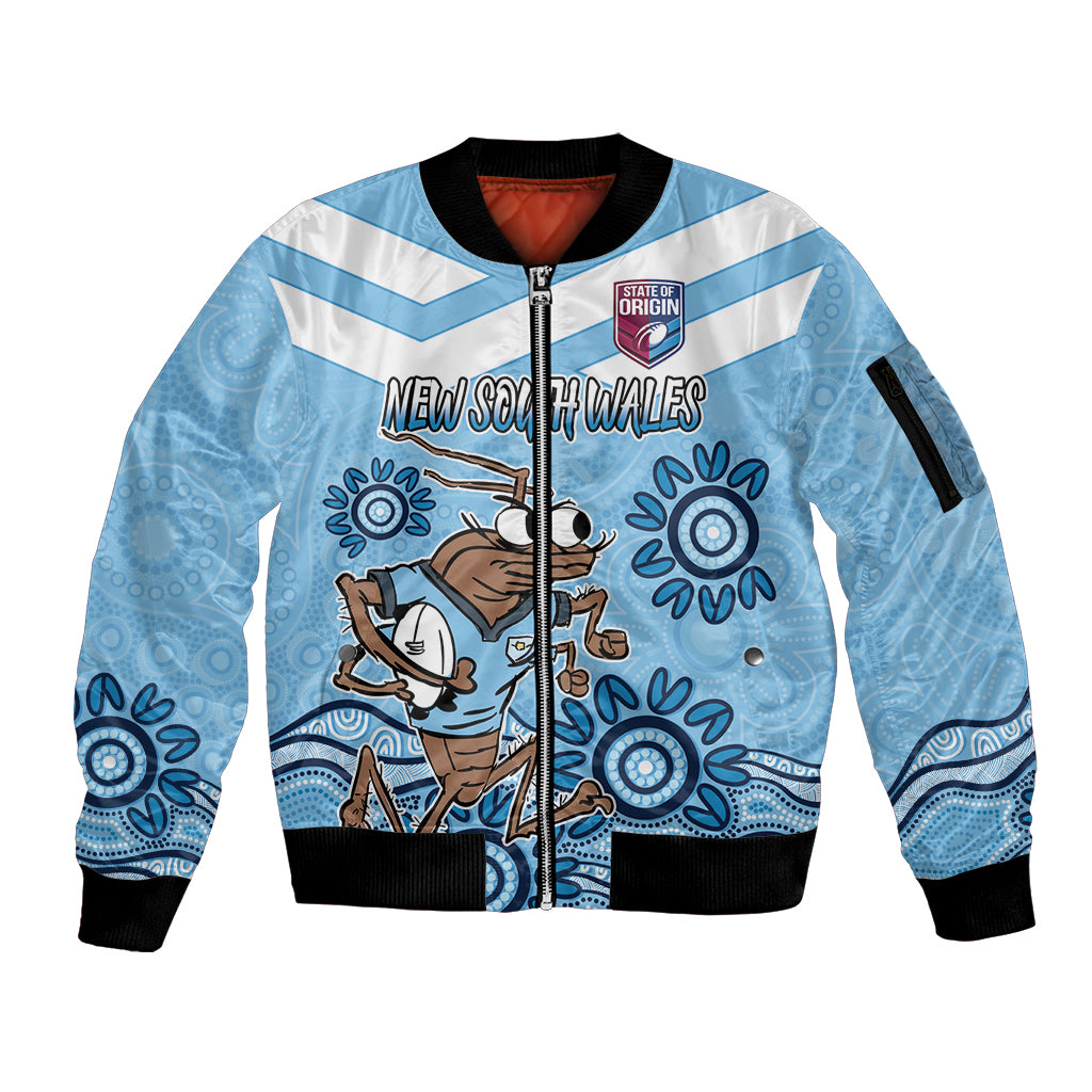 Custom NSW Blues Cockroach Blooded Aboriginal Inspired Sleeve Zip Bomber Jacket