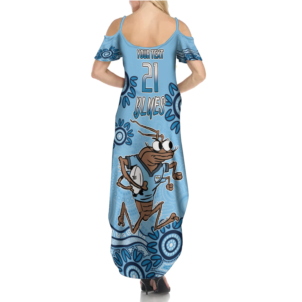 Custom NSW Blues Cockroach Blooded Aboriginal Inspired Summer Maxi Dress