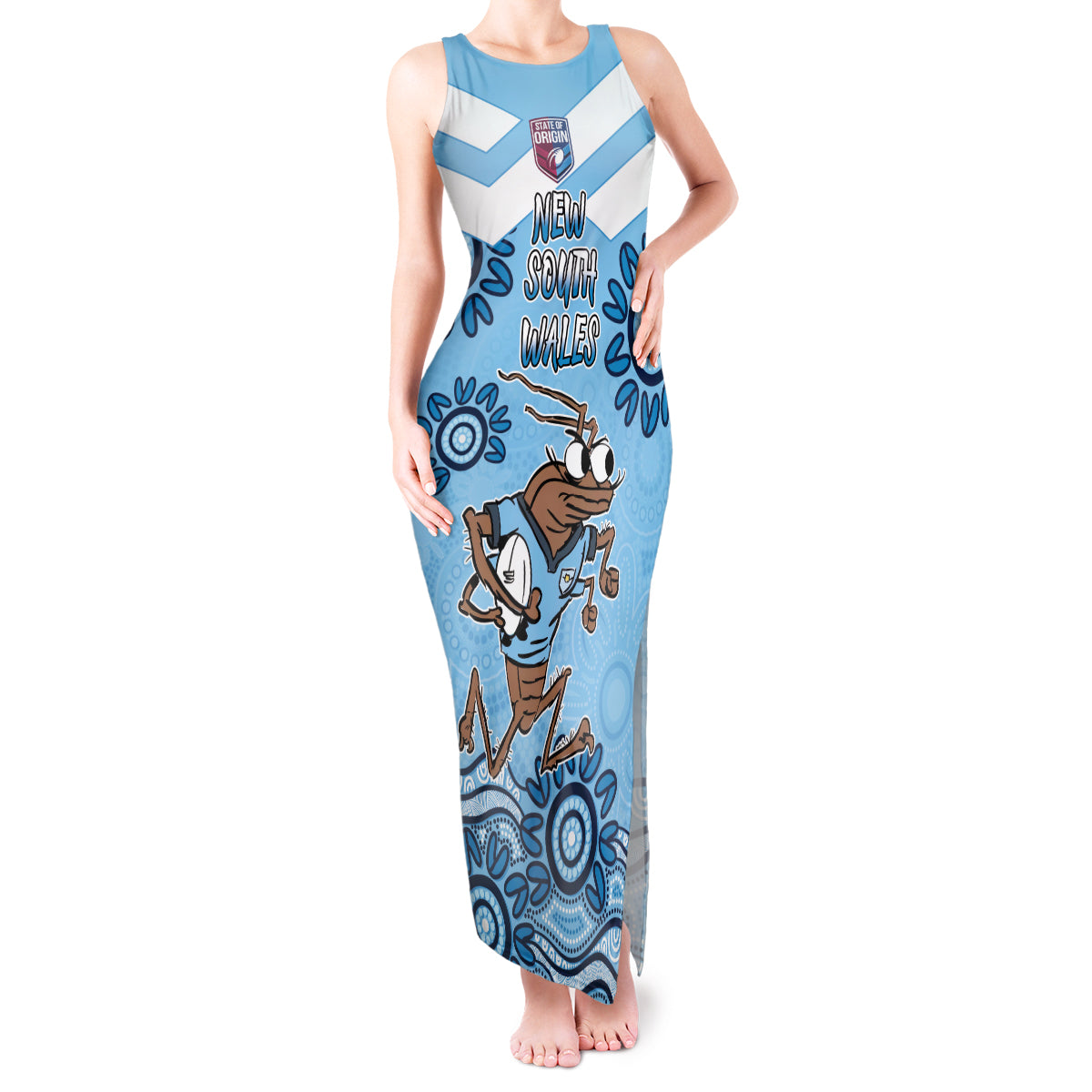 Custom NSW Blues Cockroach Blooded Aboriginal Inspired Tank Maxi Dress