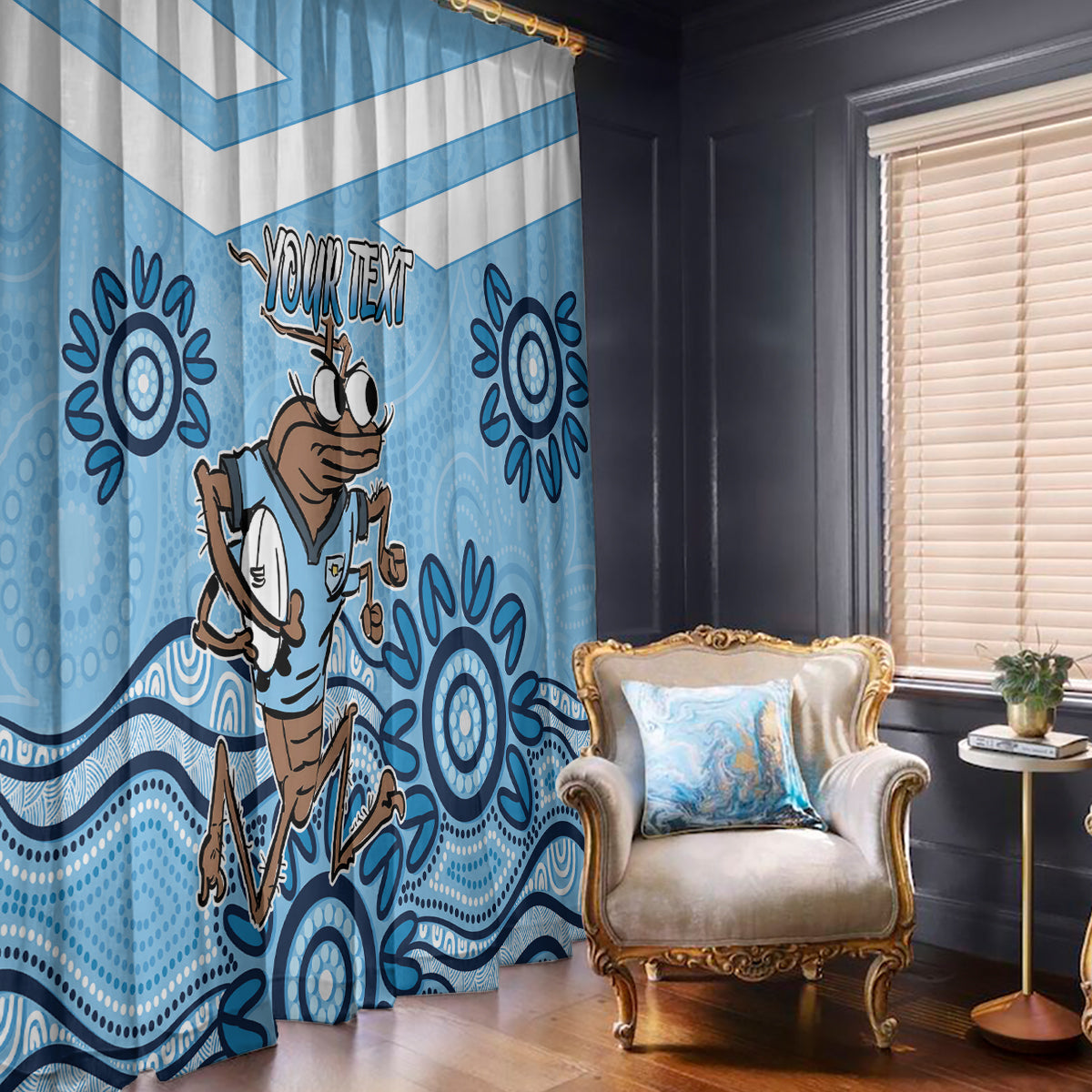 Custom NSW Blues Cockroach Blooded Aboriginal Inspired Window Curtain