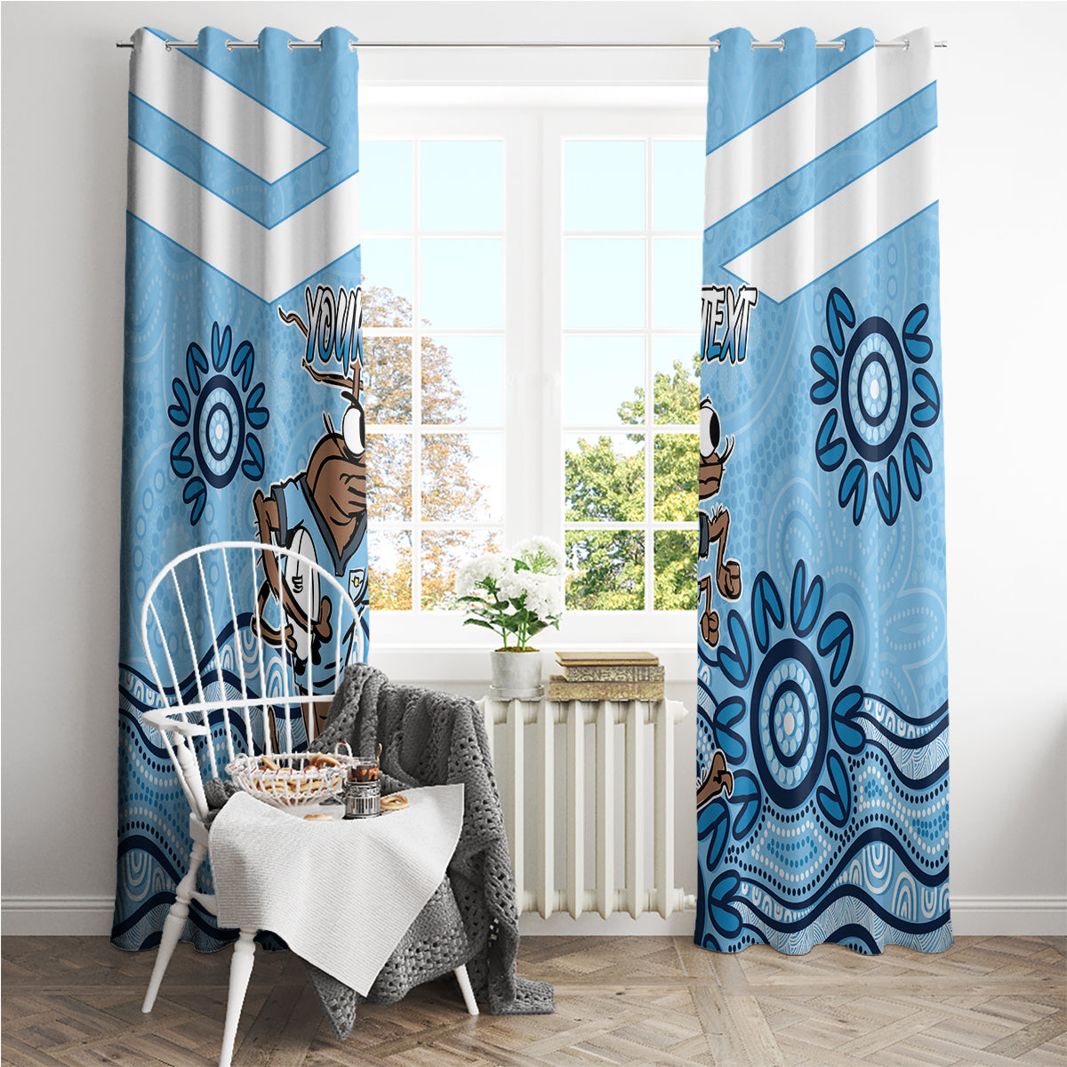 Custom NSW Blues Cockroach Blooded Aboriginal Inspired Window Curtain