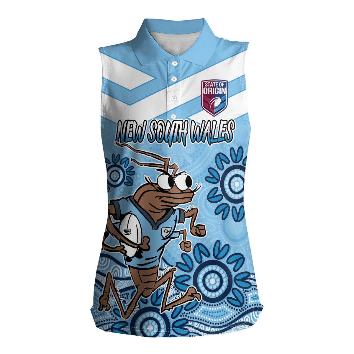 Custom NSW Blues Cockroach Blooded Aboriginal Inspired Women Sleeveless Polo Shirt