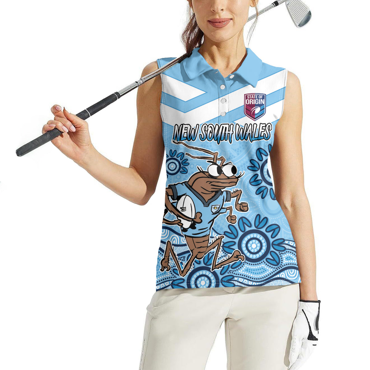 Custom NSW Blues Cockroach Blooded Aboriginal Inspired Women Sleeveless Polo Shirt
