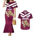 Custom Queensland Rugby Couples Matching Mermaid Dress and Hawaiian Shirt Maroons Cane Toad Origin Sporty