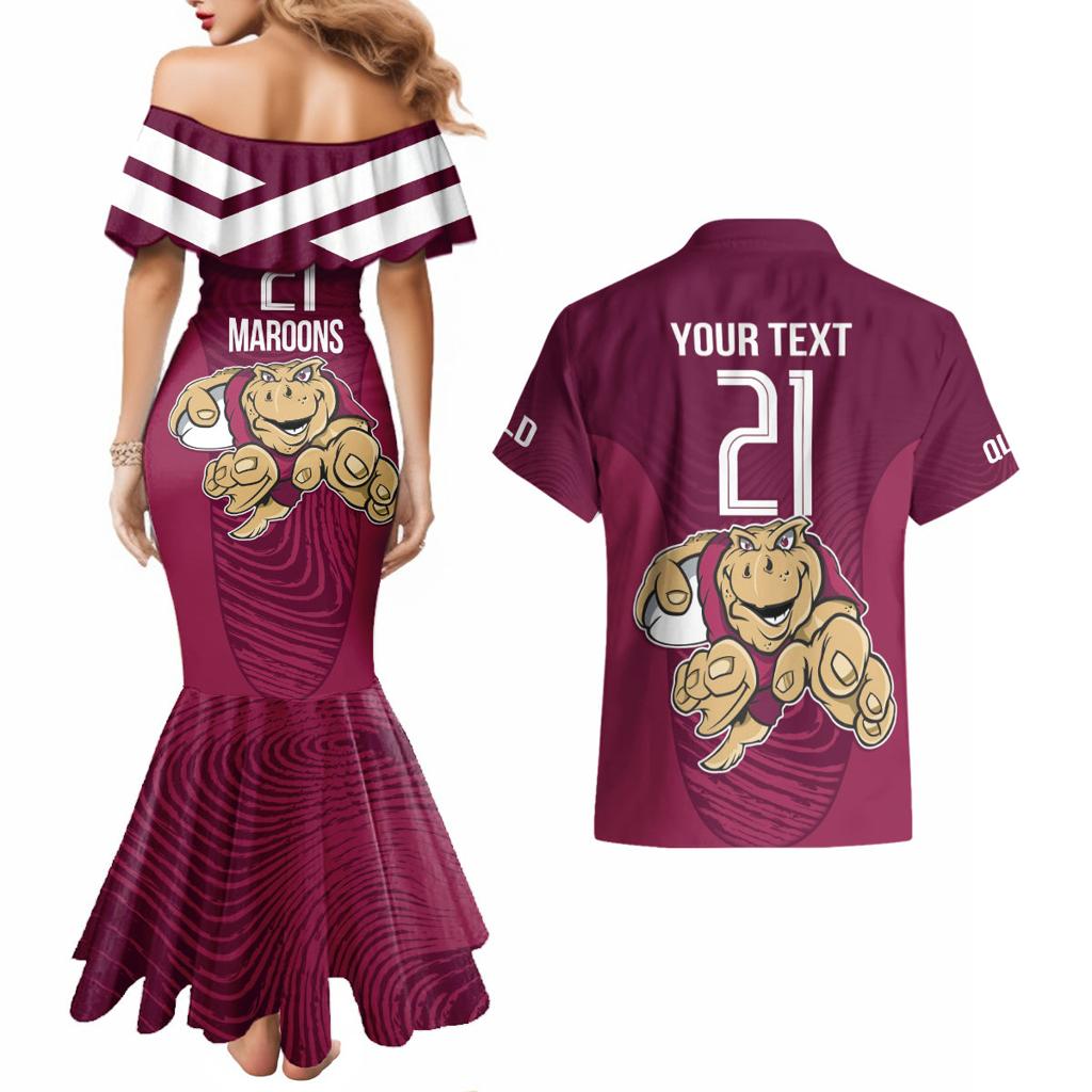 Custom Queensland Rugby Couples Matching Mermaid Dress and Hawaiian Shirt Maroons Cane Toad Origin Sporty