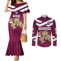 Custom Queensland Rugby Couples Matching Mermaid Dress and Long Sleeve Button Shirt Maroons Cane Toad Origin Sporty