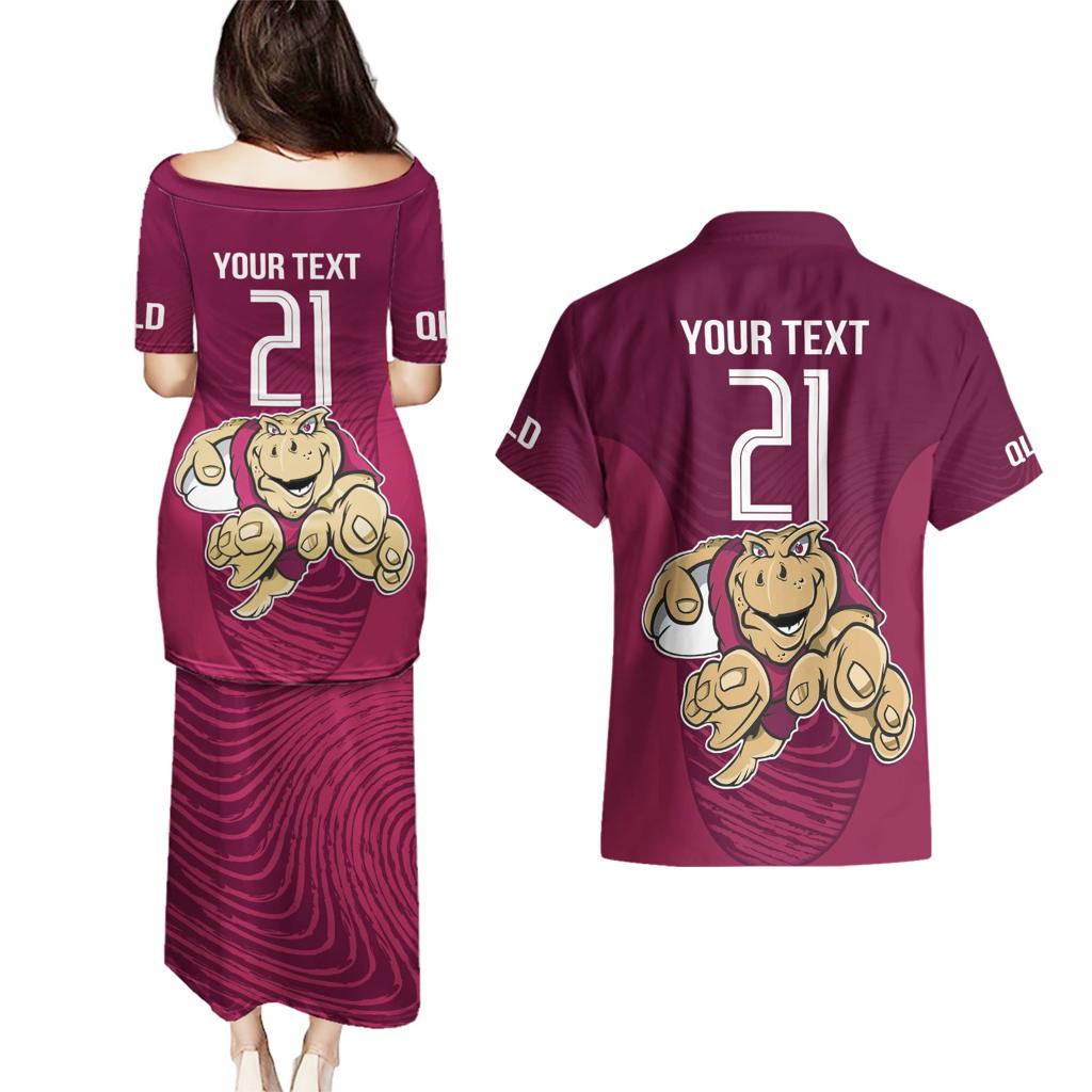 Custom Queensland Rugby Couples Matching Puletasi and Hawaiian Shirt Maroons Cane Toad Origin Sporty