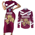 Custom Queensland Rugby Couples Matching Short Sleeve Bodycon Dress and Long Sleeve Button Shirt Maroons Cane Toad Origin Sporty