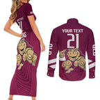 Custom Queensland Rugby Couples Matching Short Sleeve Bodycon Dress and Long Sleeve Button Shirt Maroons Cane Toad Origin Sporty