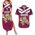 Custom Queensland Rugby Couples Matching Summer Maxi Dress and Hawaiian Shirt Maroons Cane Toad Origin Sporty
