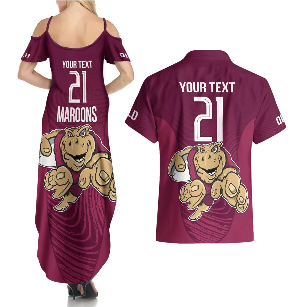 Custom Queensland Rugby Couples Matching Summer Maxi Dress and Hawaiian Shirt Maroons Cane Toad Origin Sporty