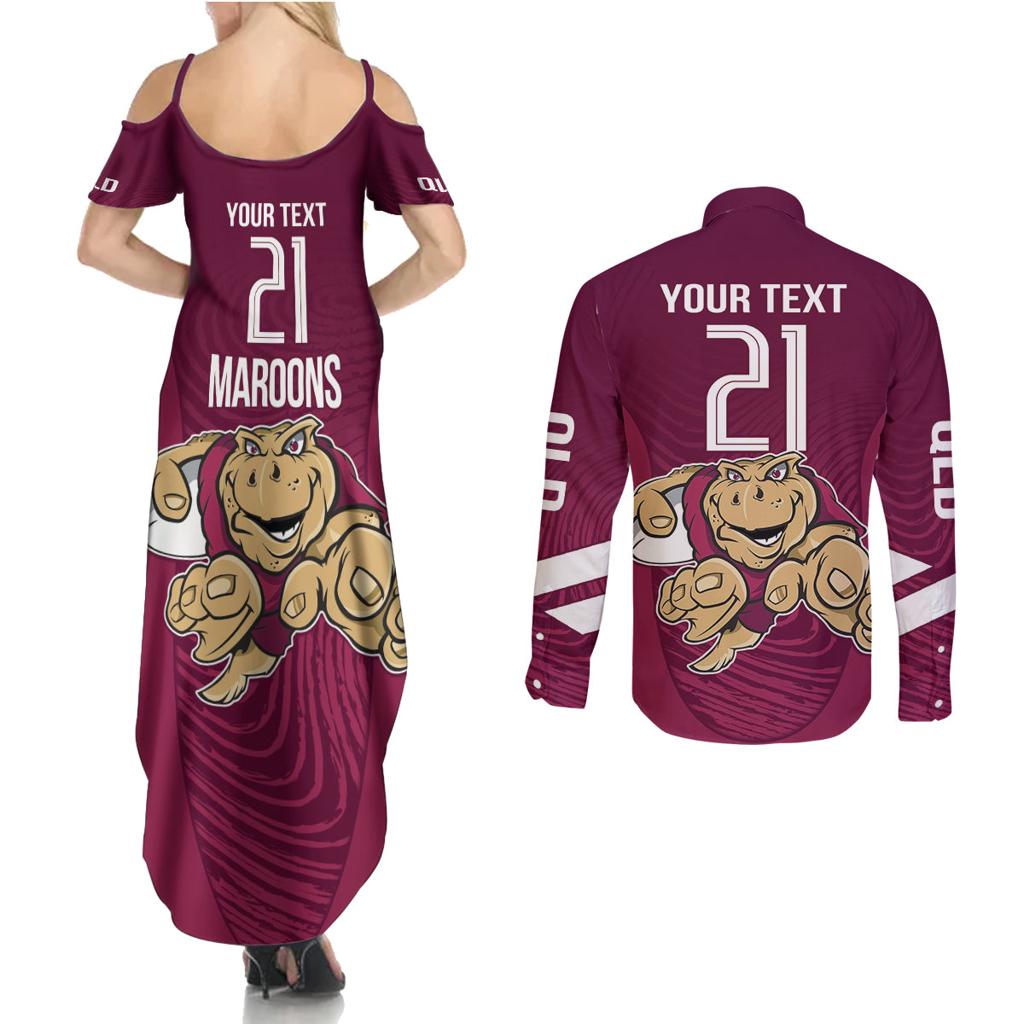 Custom Queensland Rugby Couples Matching Summer Maxi Dress and Long Sleeve Button Shirt Maroons Cane Toad Origin Sporty
