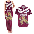 Custom Queensland Rugby Couples Matching Tank Maxi Dress and Hawaiian Shirt Maroons Cane Toad Origin Sporty