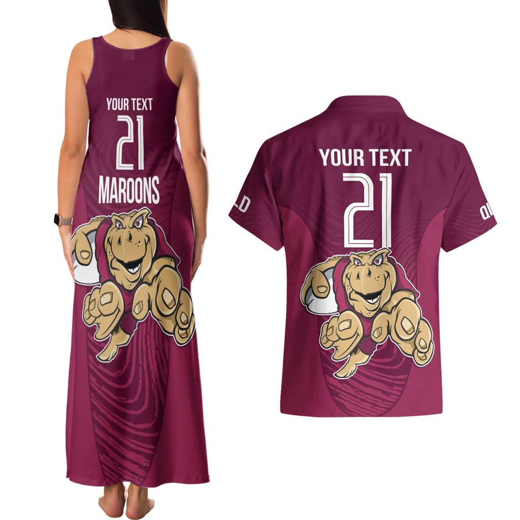 Custom Queensland Rugby Couples Matching Tank Maxi Dress and Hawaiian Shirt Maroons Cane Toad Origin Sporty