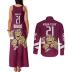 Custom Queensland Rugby Couples Matching Tank Maxi Dress and Long Sleeve Button Shirt Maroons Cane Toad Origin Sporty