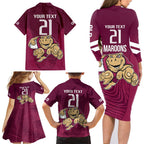 Custom Queensland Rugby Family Matching Long Sleeve Bodycon Dress and Hawaiian Shirt Maroons Cane Toad Origin Sporty