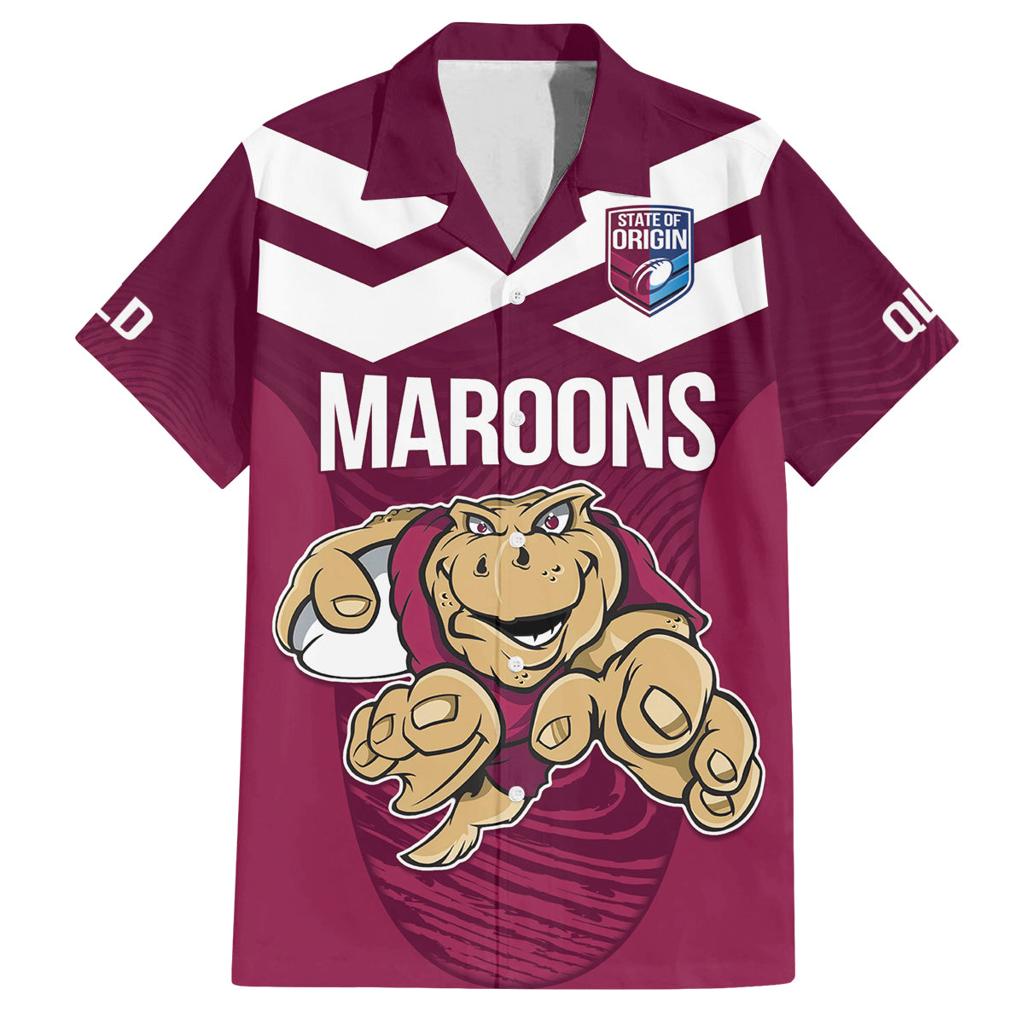 Custom Queensland Rugby Family Matching Long Sleeve Bodycon Dress and Hawaiian Shirt Maroons Cane Toad Origin Sporty