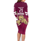 Custom Queensland Rugby Family Matching Long Sleeve Bodycon Dress and Hawaiian Shirt Maroons Cane Toad Origin Sporty