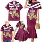 Custom Queensland Rugby Family Matching Mermaid Dress and Hawaiian Shirt Maroons Cane Toad Origin Sporty