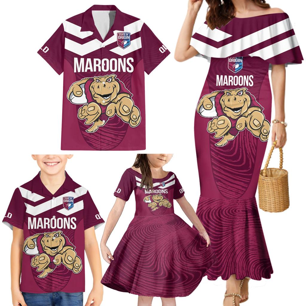 Custom Queensland Rugby Family Matching Mermaid Dress and Hawaiian Shirt Maroons Cane Toad Origin Sporty