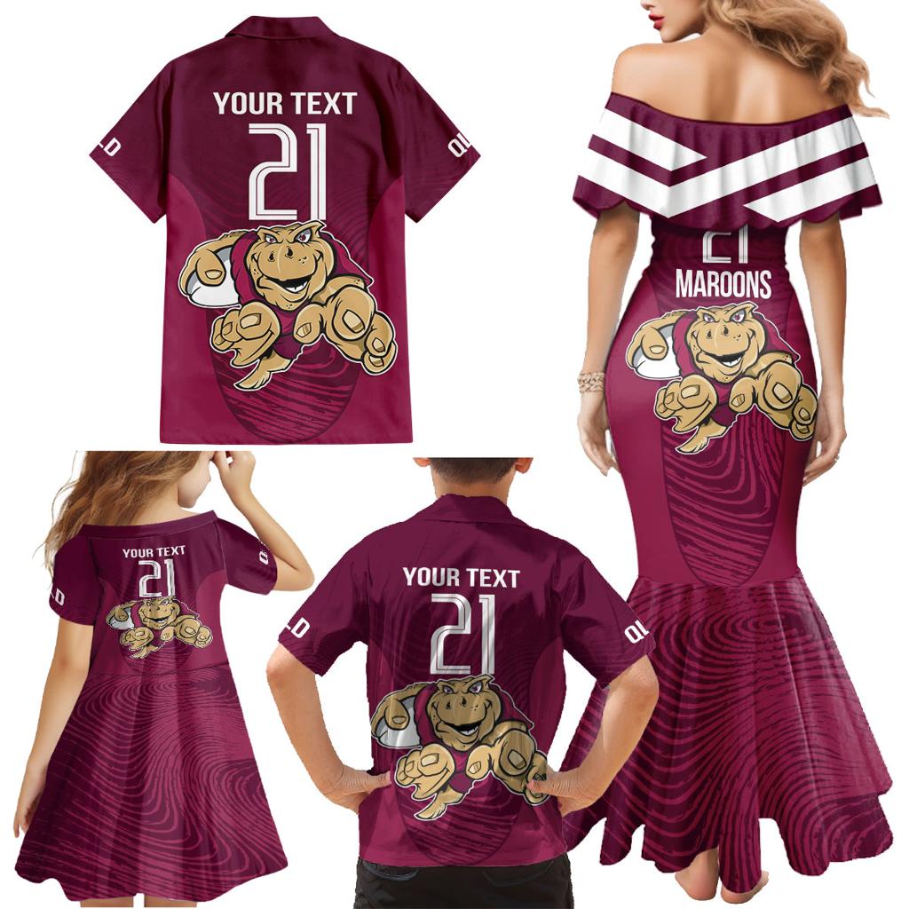 Custom Queensland Rugby Family Matching Mermaid Dress and Hawaiian Shirt Maroons Cane Toad Origin Sporty