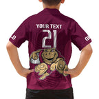 Custom Queensland Rugby Family Matching Off Shoulder Maxi Dress and Hawaiian Shirt Maroons Cane Toad Origin Sporty