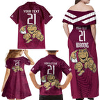 Custom Queensland Rugby Family Matching Off Shoulder Maxi Dress and Hawaiian Shirt Maroons Cane Toad Origin Sporty