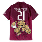 Custom Queensland Rugby Family Matching Off Shoulder Short Dress and Hawaiian Shirt Maroons Cane Toad Origin Sporty