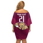 Custom Queensland Rugby Family Matching Off Shoulder Short Dress and Hawaiian Shirt Maroons Cane Toad Origin Sporty