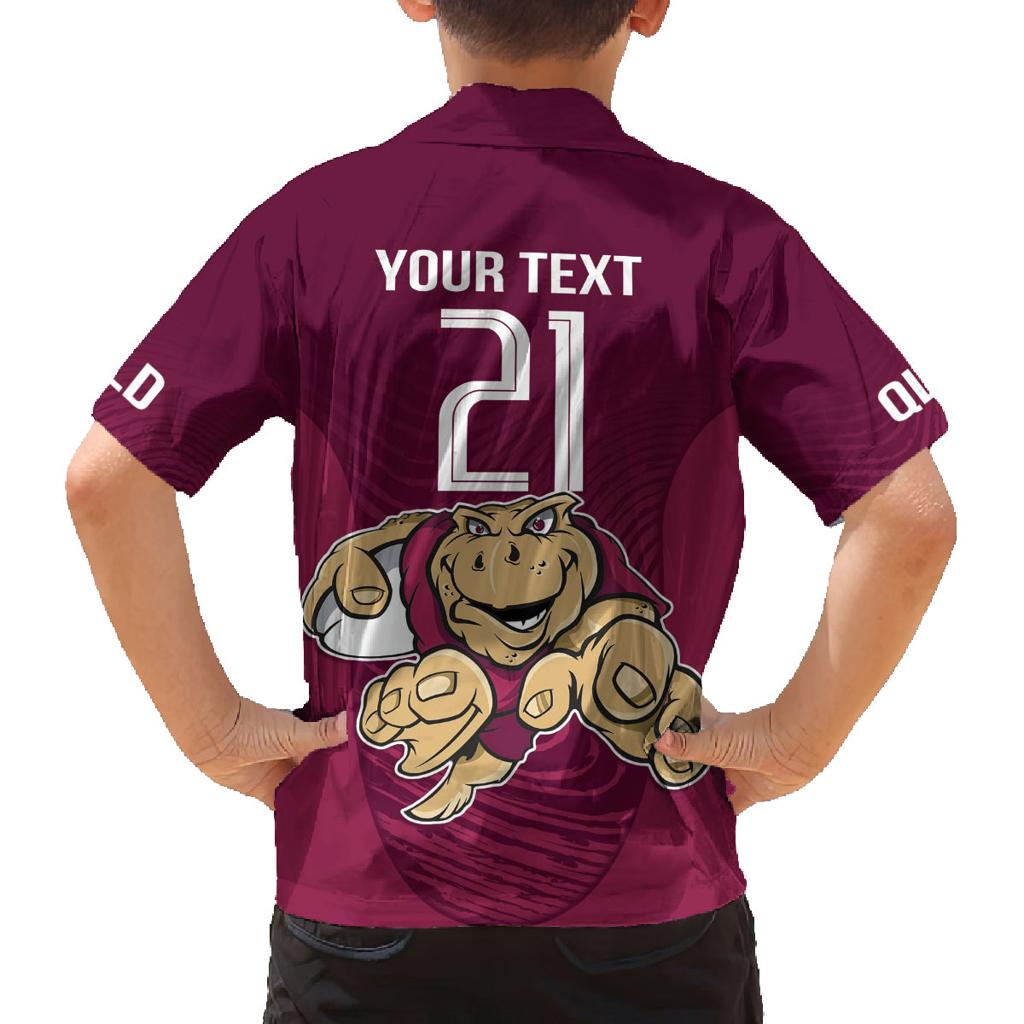 Custom Queensland Rugby Family Matching Puletasi and Hawaiian Shirt Maroons Cane Toad Origin Sporty