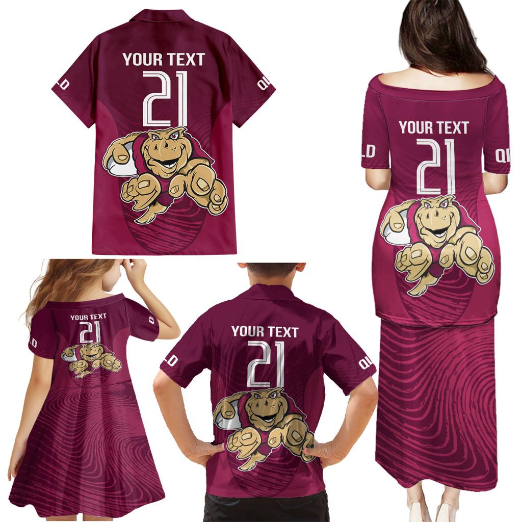 Custom Queensland Rugby Family Matching Puletasi and Hawaiian Shirt Maroons Cane Toad Origin Sporty