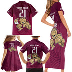 Custom Queensland Rugby Family Matching Short Sleeve Bodycon Dress and Hawaiian Shirt Maroons Cane Toad Origin Sporty