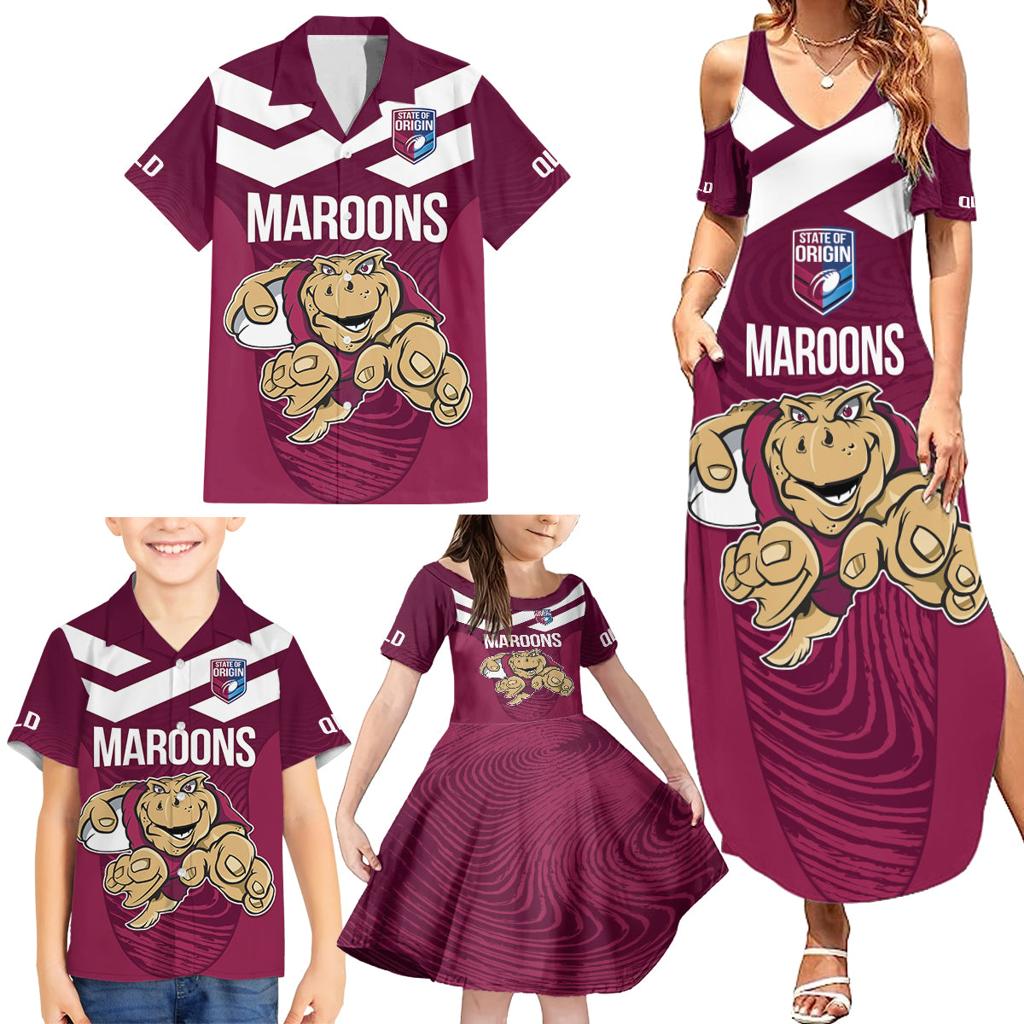 Custom Queensland Rugby Family Matching Summer Maxi Dress and Hawaiian Shirt Maroons Cane Toad Origin Sporty